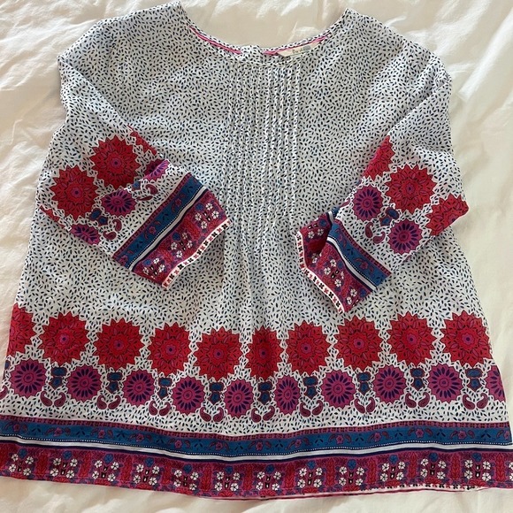 Boden Floral Border 3/4 Sleeve Sz 10 Lightweight Hippie Peasant Boho Blouse - Picture 2 of 11